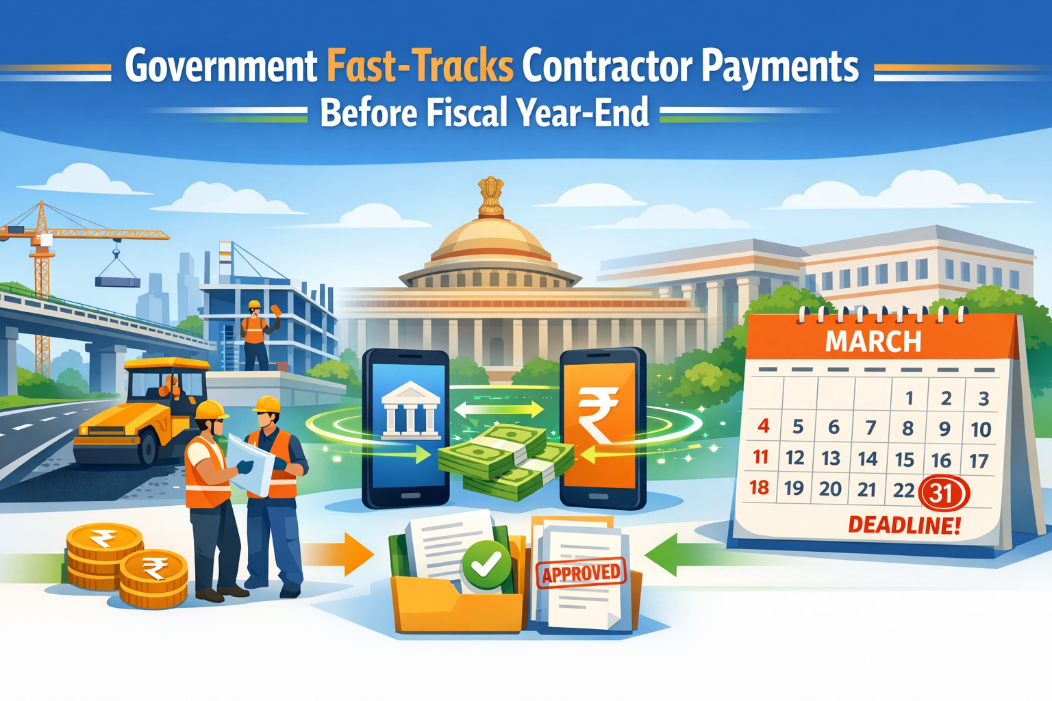 Government releasing payments to contractors before financial year end infographic